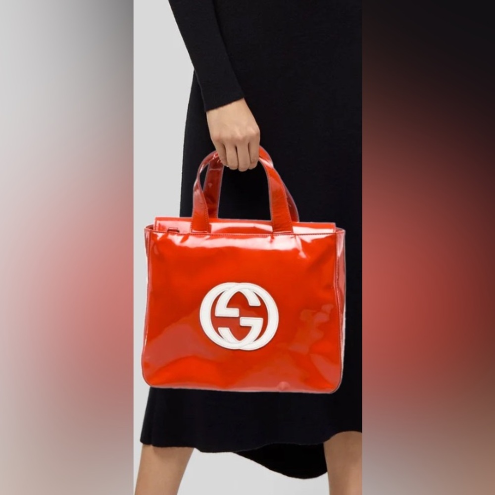 Gucci Patent Leather Top Handle Orange Bag